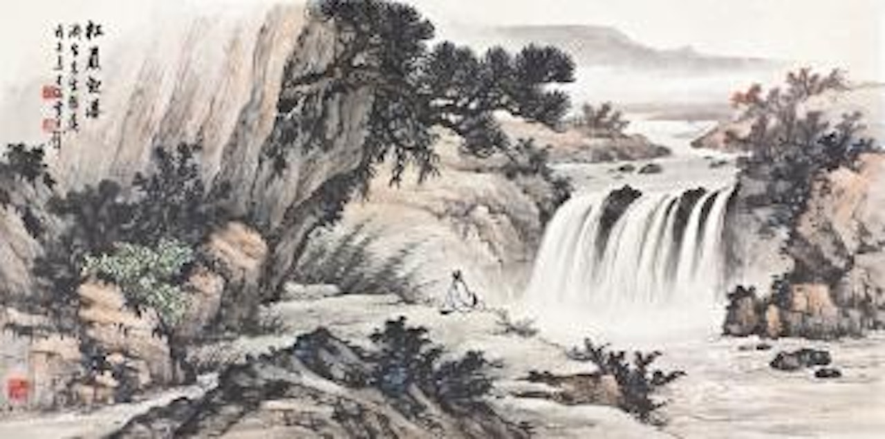 Appreciating waterfall by Huang Junbi