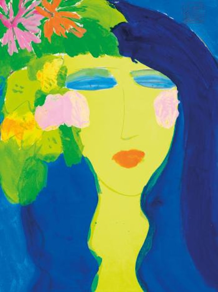 Beauty with flowers in her hair by Walasse Ting