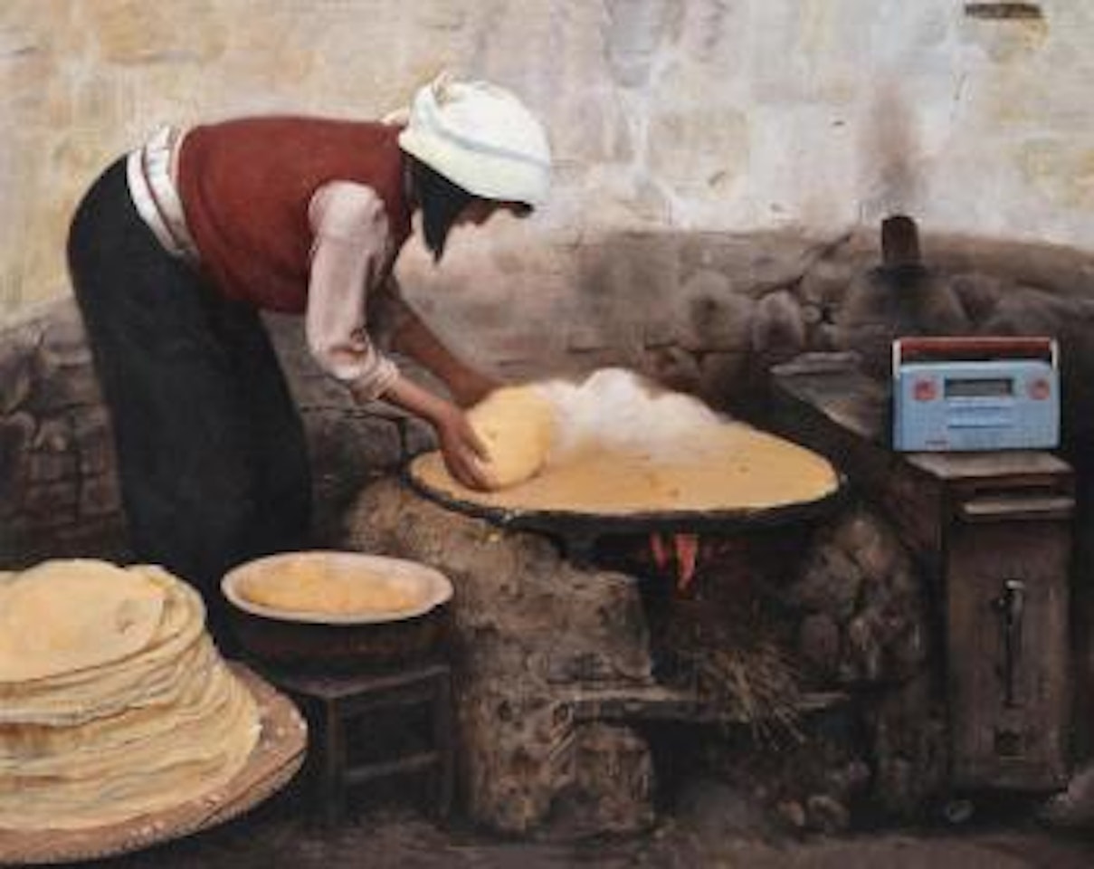 Girl baking Pancakes by Wang Yidong