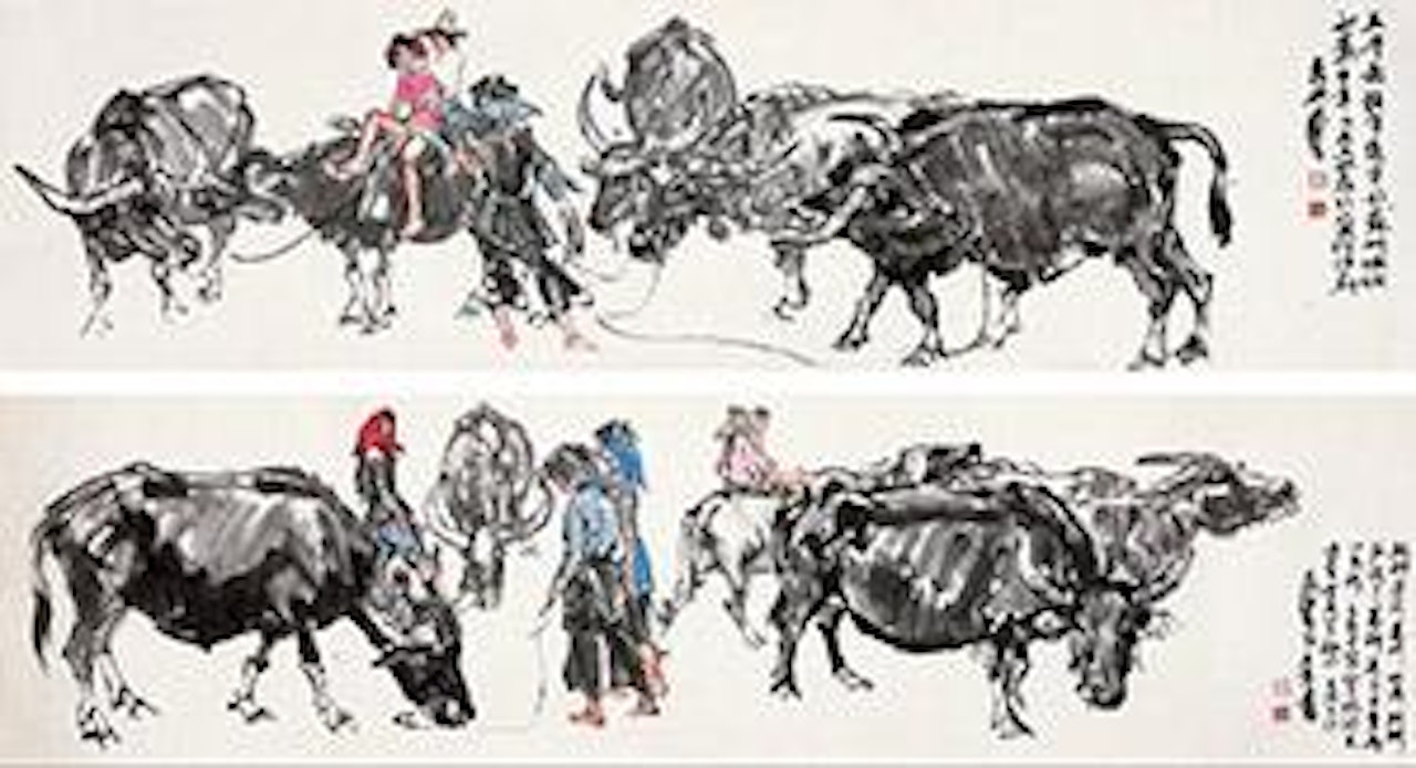 Herding Cattle, Five Buffaloes by Huang Zhou