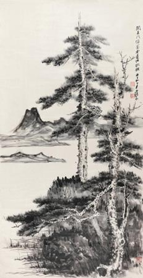 Two pine trees by Zhang Daqian