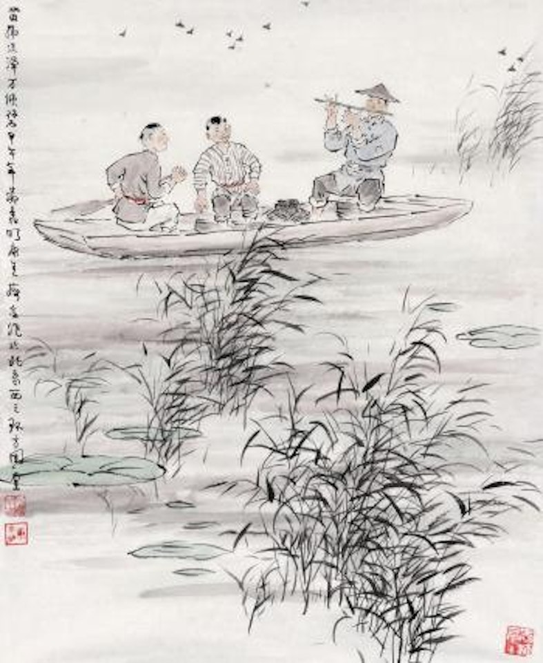 Playing Flute on Boat by Kang Jinmei by Huang Jiaming