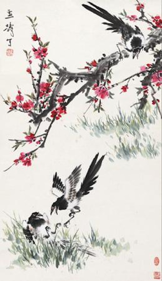 Peach Blossom and Magpie by Wang Xuetao