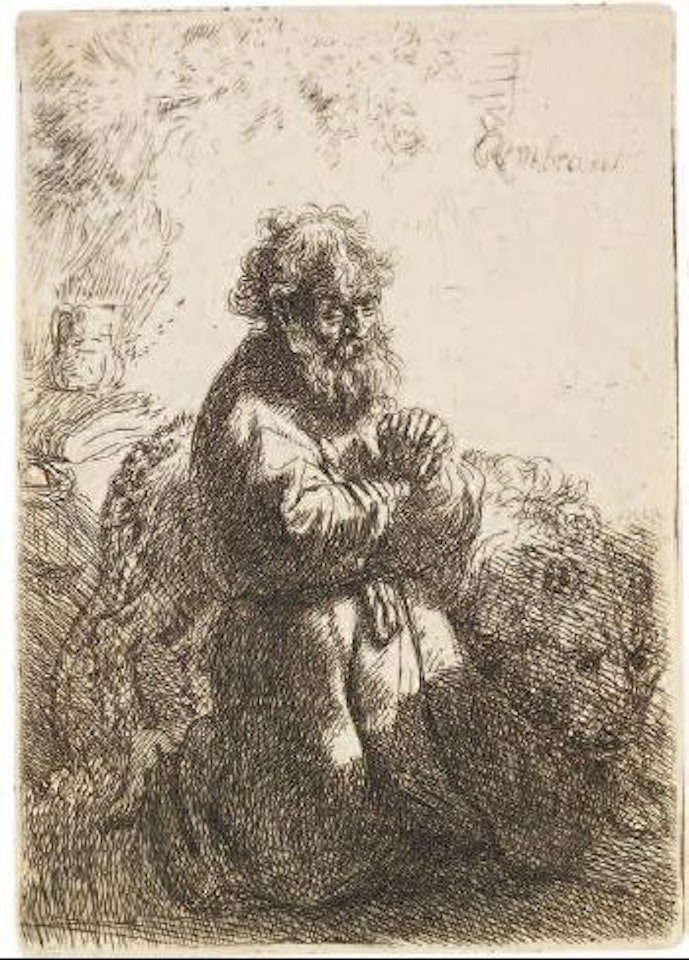 Der Heilige Hieronymus im Gebet, niederblickend by Attributed to Rembrandt Harmensz van Rijn
