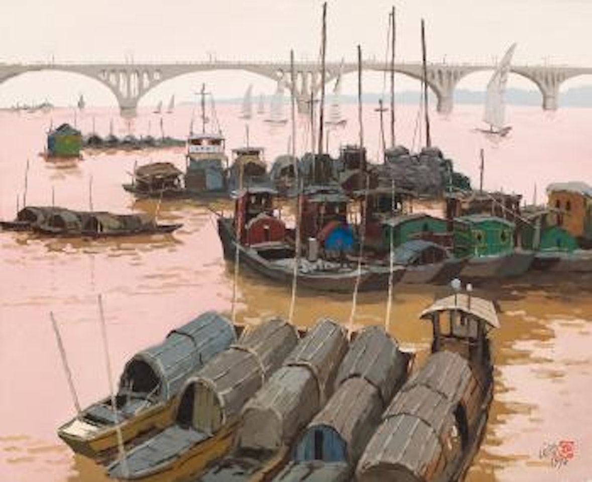 Boats beside Xiang river by Pang Jiun