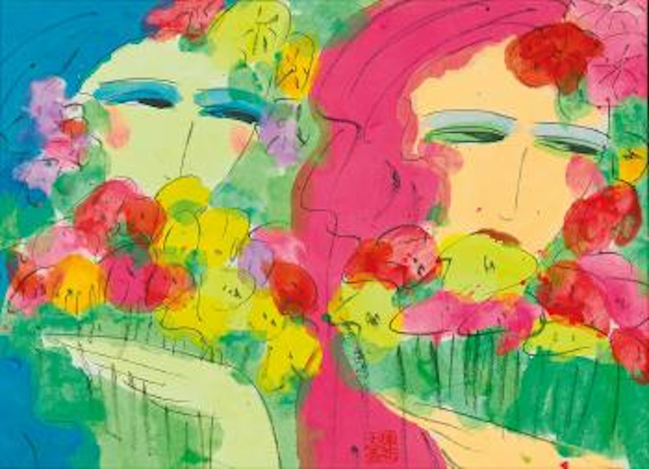 Ladies with flower bouquets by Walasse Ting