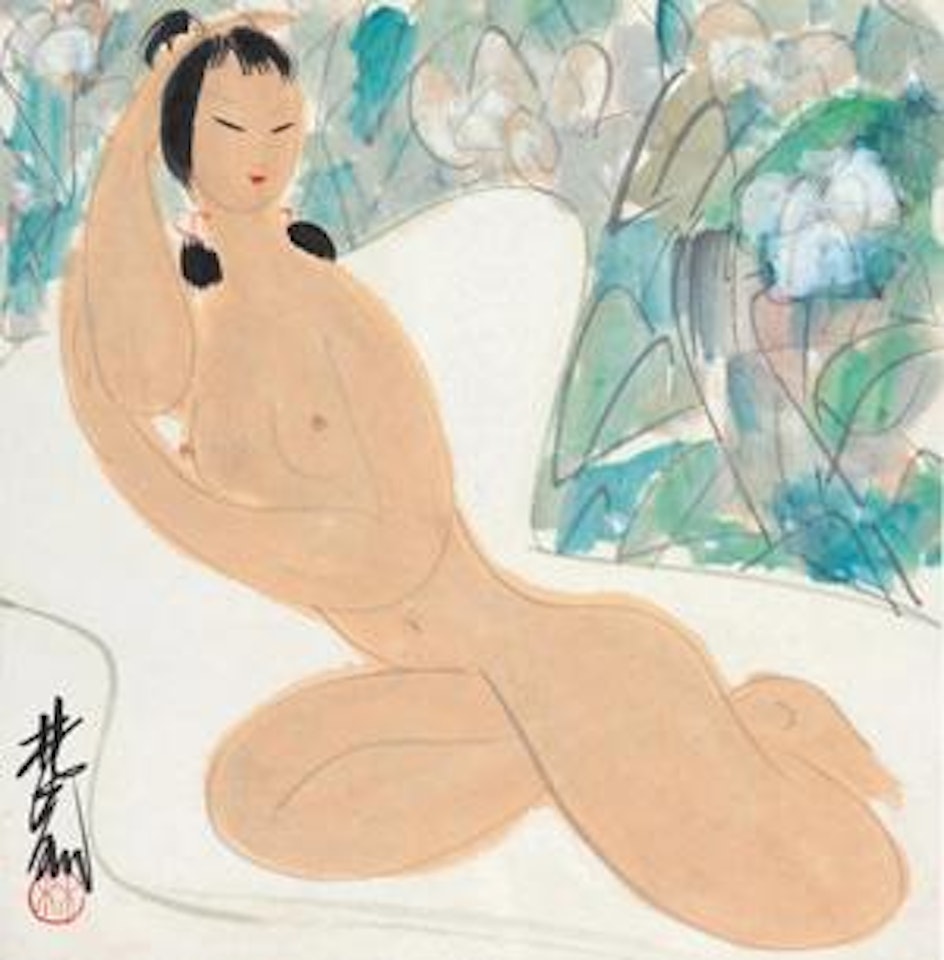 Lady and Flowers by Lin Fengmian
