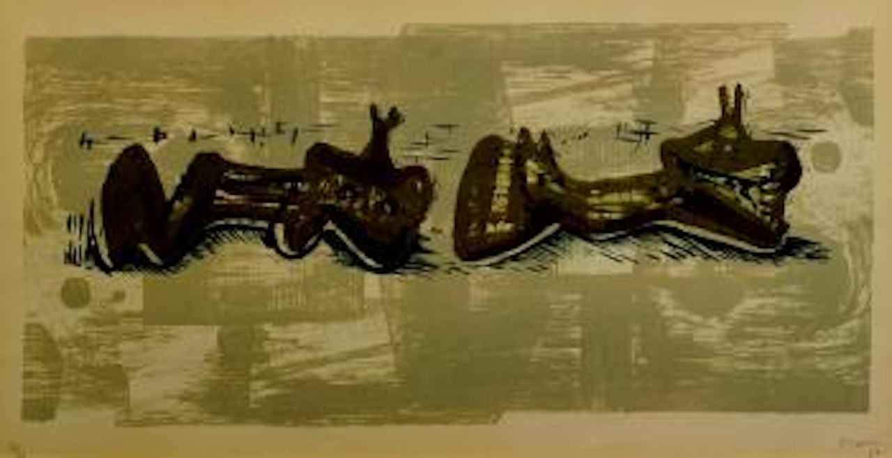 Two Reclining Figures with River Background by Henry Moore