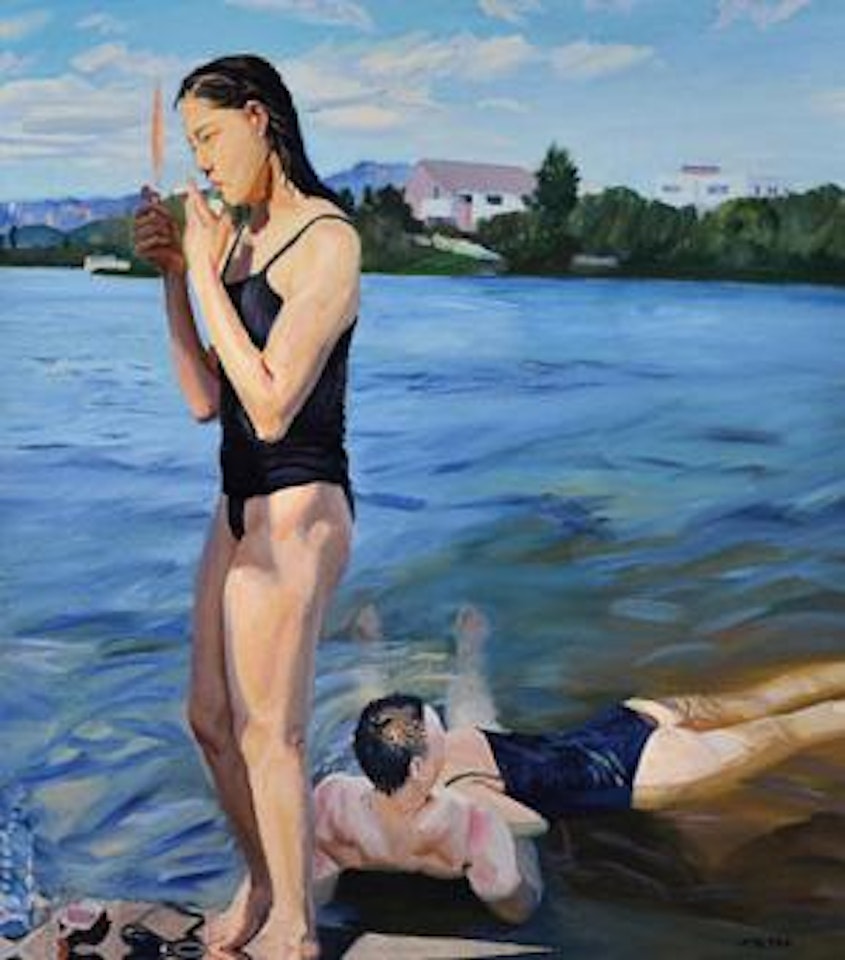 Smoking by the River by Liu Xiaodong