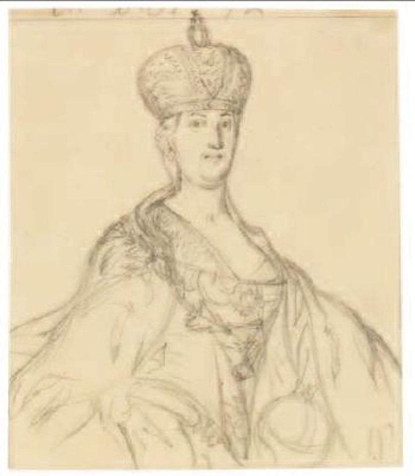Jungendliches Brustbild der Kaiserin Katharina mit Krone by Adolph Menzel