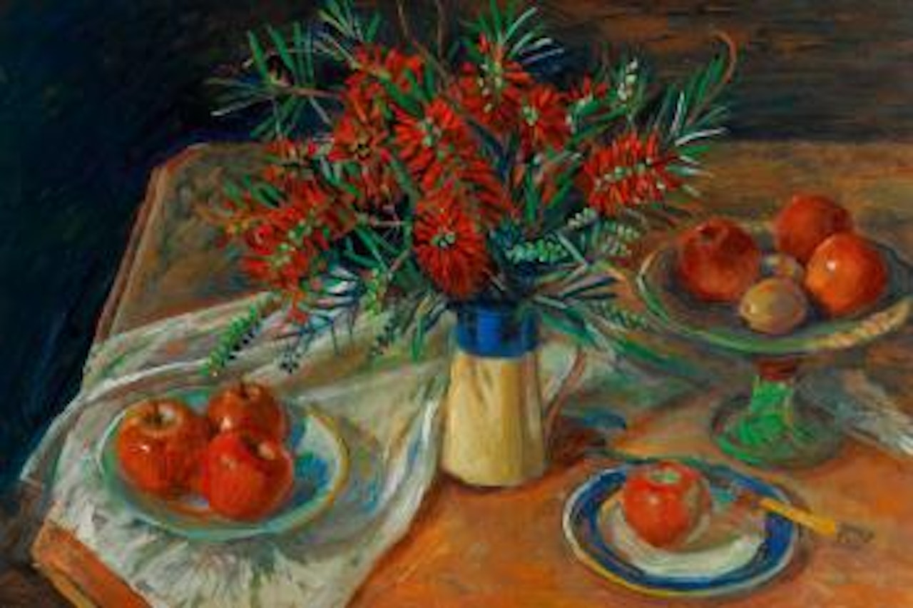 Bottlebrush and Apples by Margaret Hannah Olley