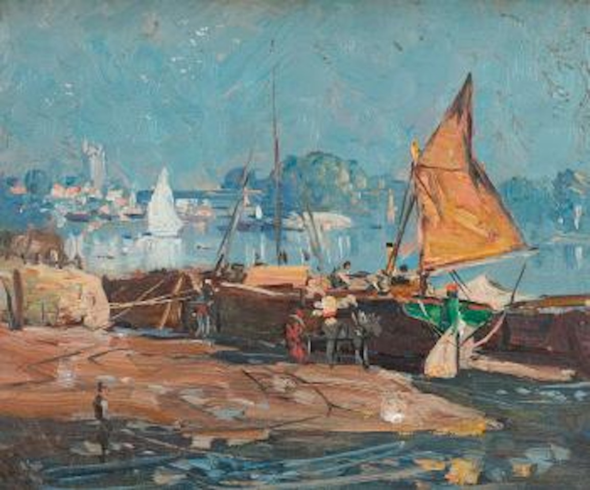 Unloading Bricks, Kew by Arthur Ernest Streeton