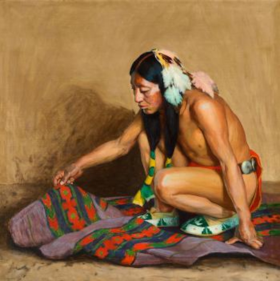 Indian Examining a Blanket (1922) by E. Irving Couse