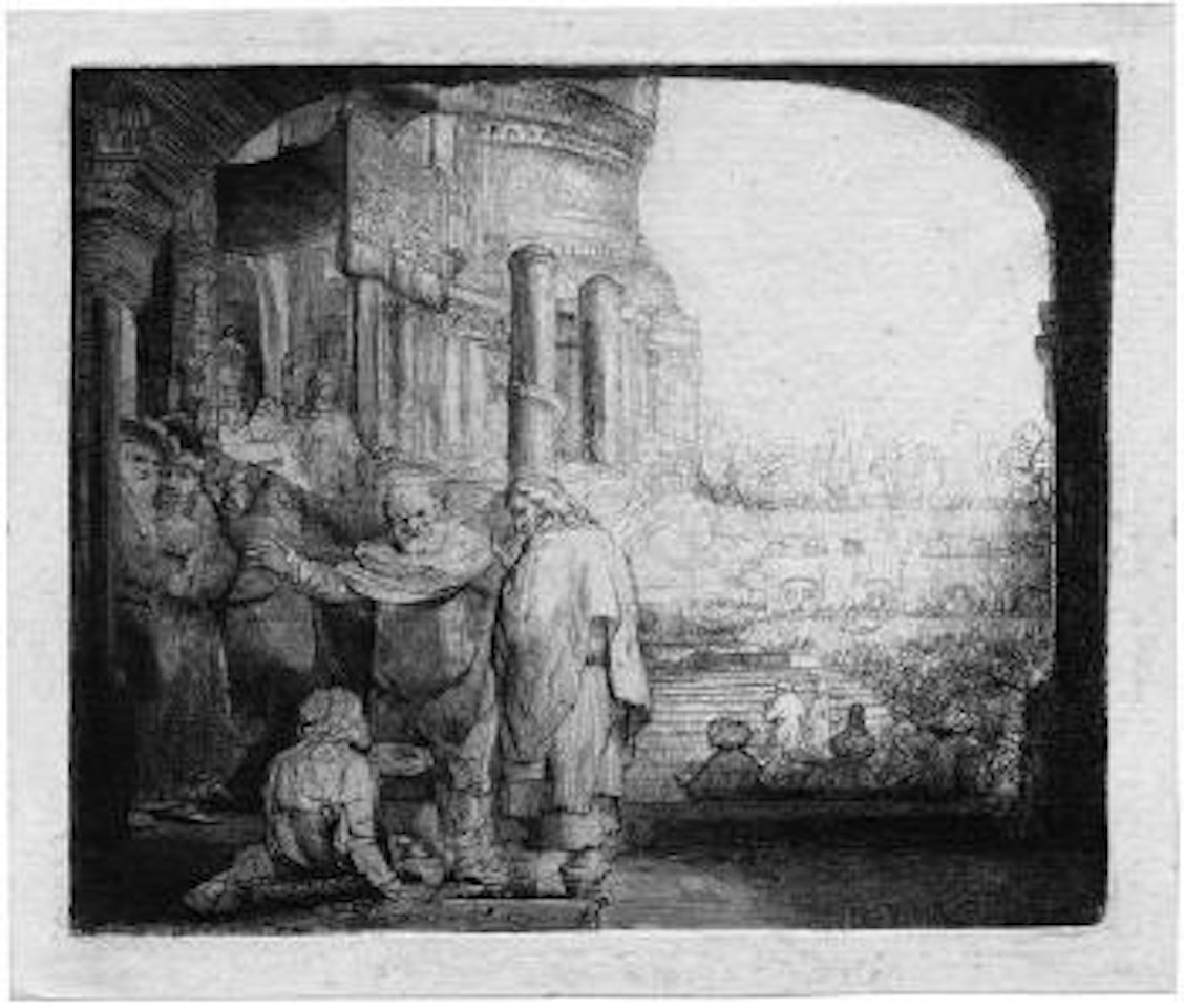 Petrus und Johannes an der Pforte des Tempels, einen Krüppel heilend by Attributed to Rembrandt Harmensz van Rijn