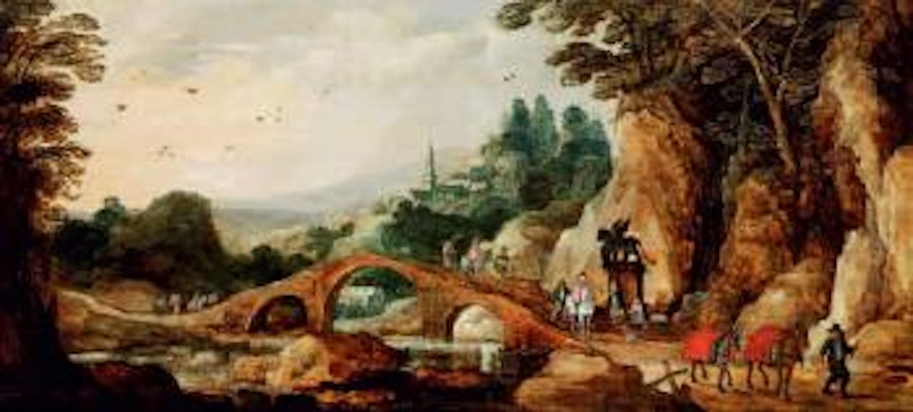 Landschaft mit steinerner Bogenbrücke by Joos de Momper the Younger