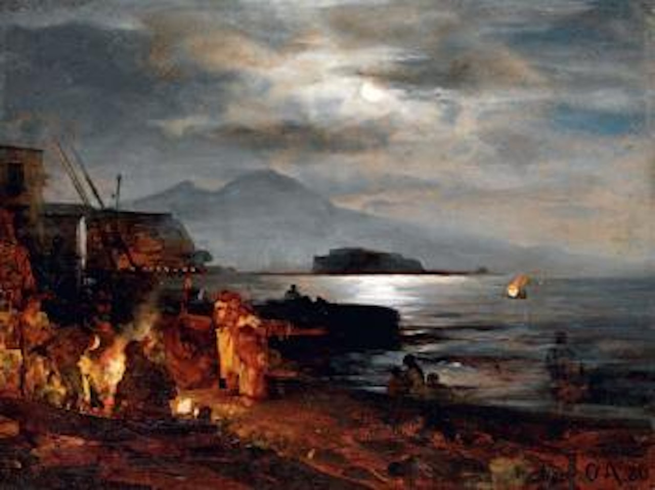 Nächtliche Küste bei Neapel im Mondlicht by Oswald Achenbach