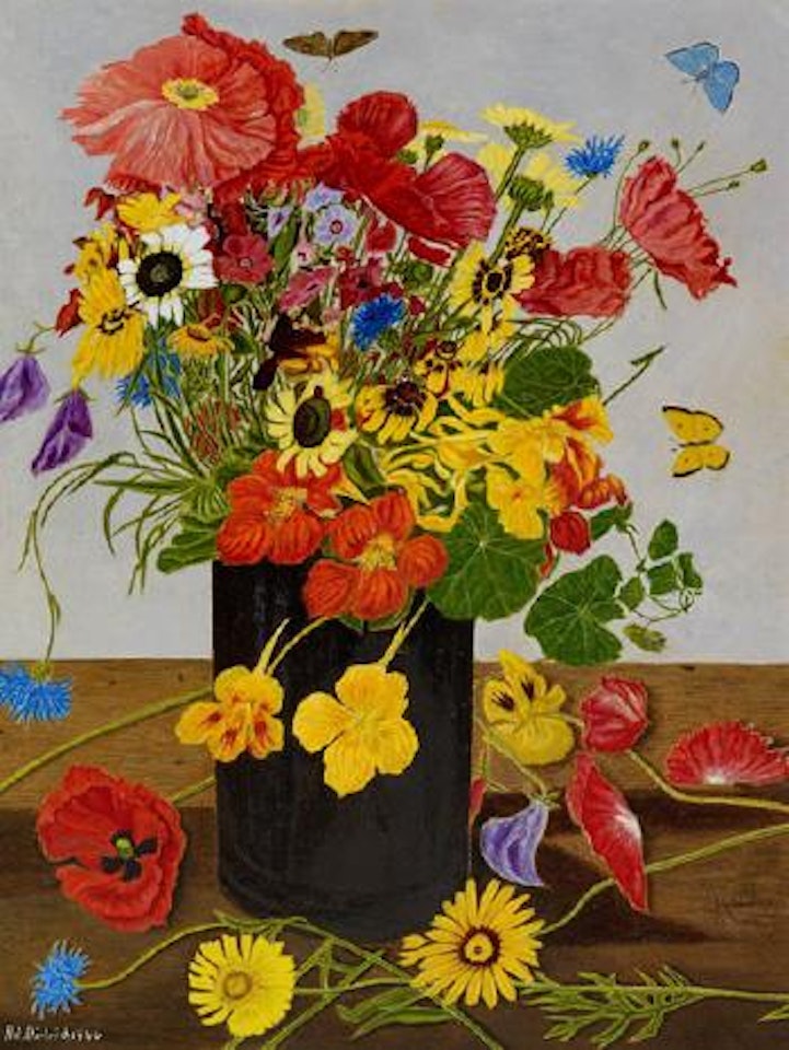 Sommerblumenstrauss und Schmetterlinge by Adolf Dietrich