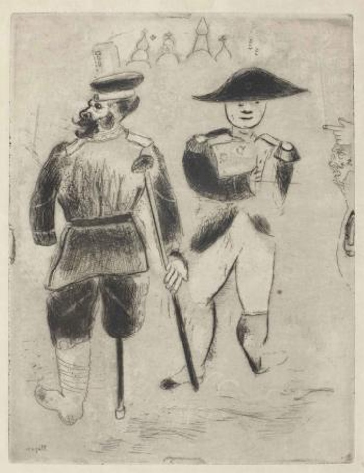 Kopeikine et Napoléon, planche issue des Ames mortes (Cramer Livres 17). by Marc Chagall