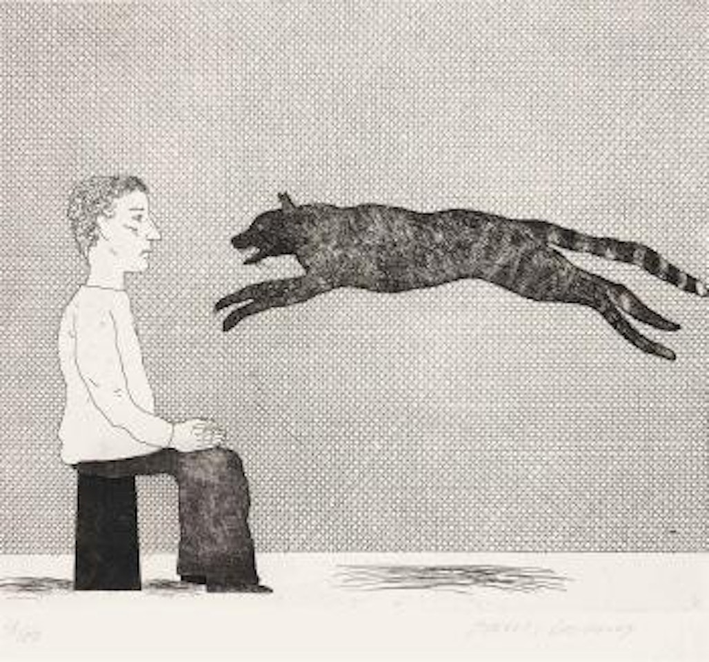 The black cat leaping by David Hockney
