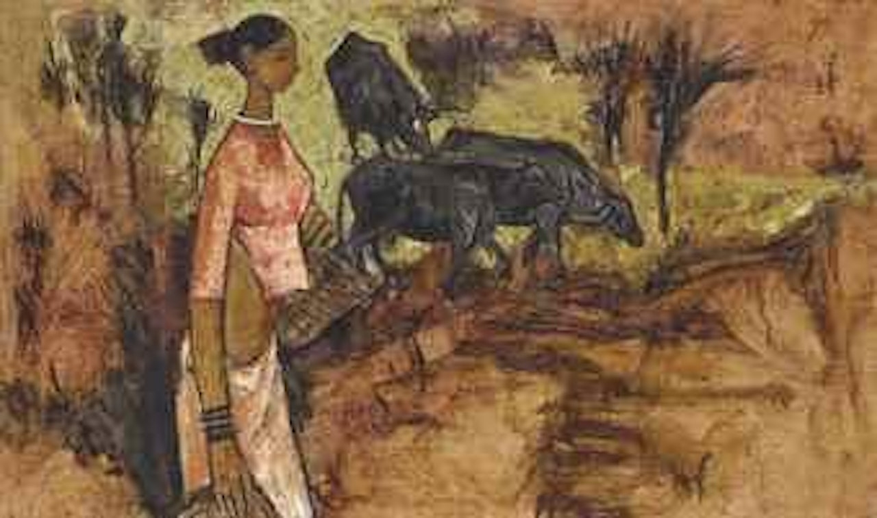 Untitled (Woman with Bulls) by B Prabha
