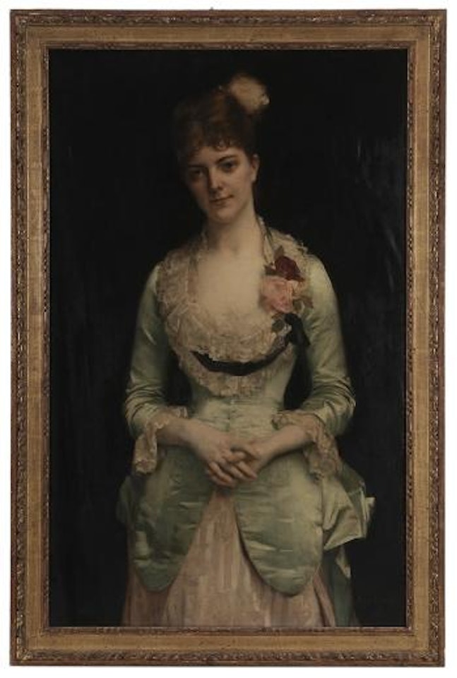 Portrait of Miss Matthews, in Green Silk Satin and Lace Gown by Alexandre Cabanel