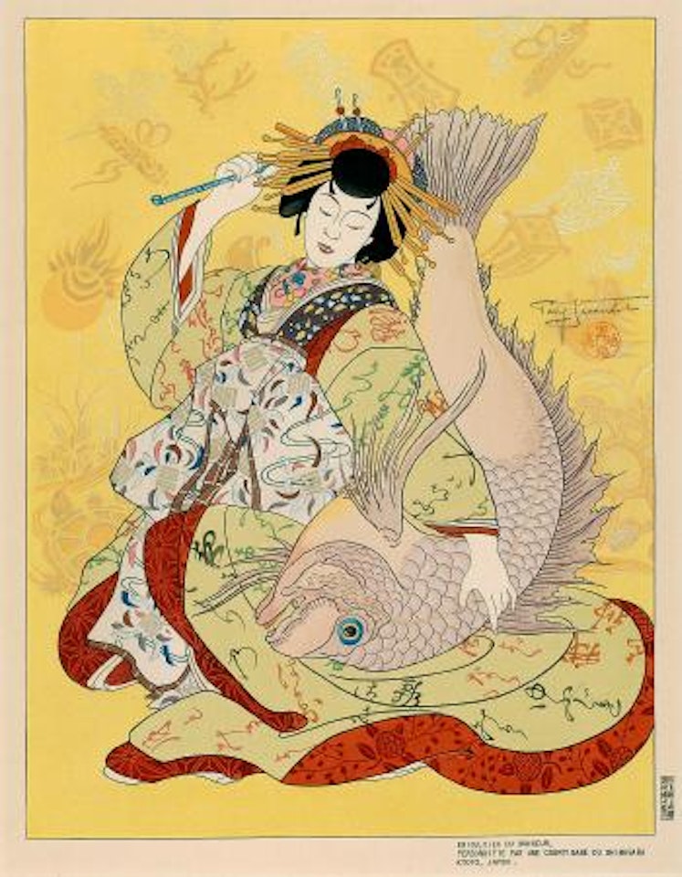 Ebisu, Dieu du Bonheur, personnifie par une courtisane du Shimabara - Kyoto, Japon by Paul Jacoulet