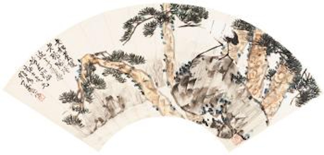 Poem in running script; Crane and Pine Trees by Wang Zhen