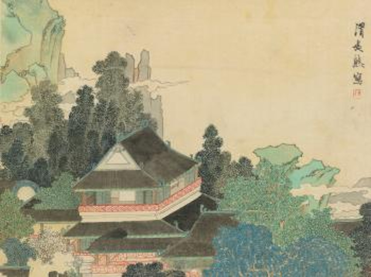 Pavilion in Enchanted Mountains by Ren Xiong