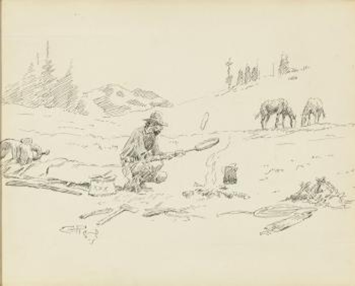 Camper Flipping Flapjacks by Charles M Russell