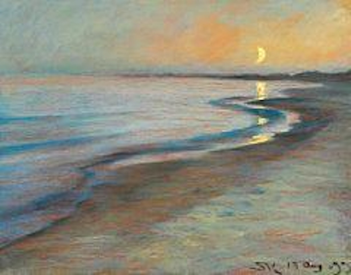 Skagen Strand. Aften 13. August. Skagen Beach.  Evening 13 August by Peder Severin Kröyer