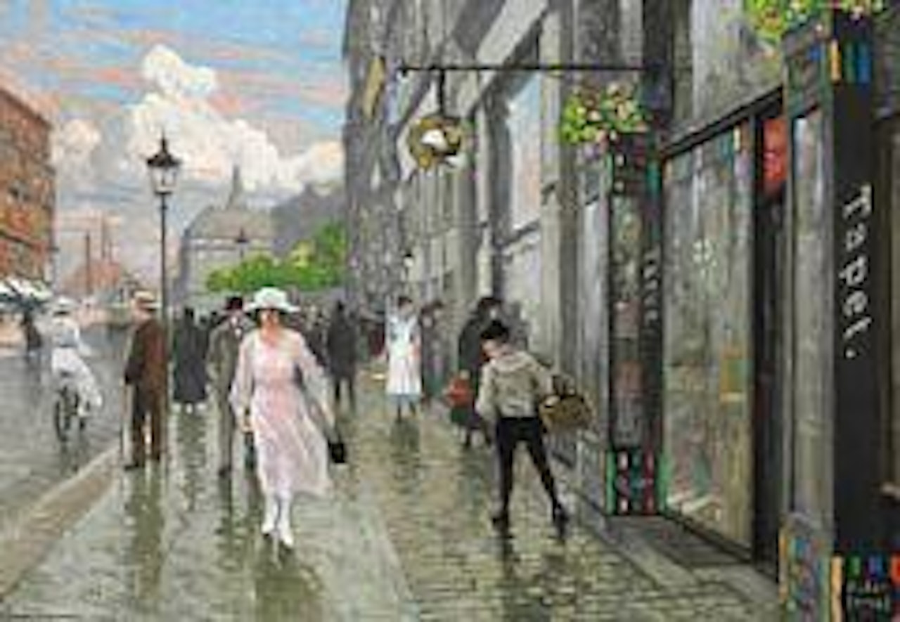 Street view in Copenhagen near Rådhuspladsen (the Town Hall Square) by Paul Fischer