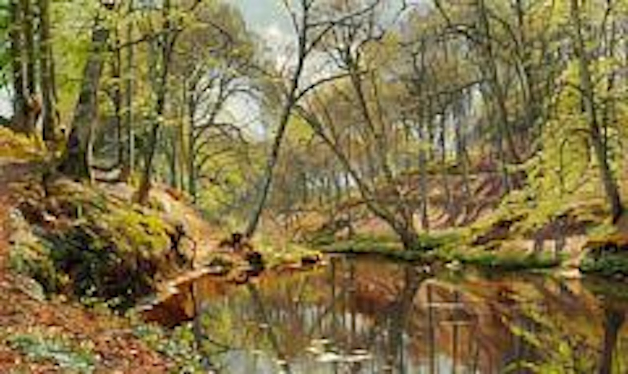 Spring day at a stream in the woods by Peder Mork Monsted