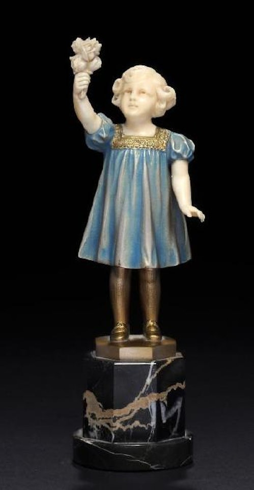 Figure of a girl with a bunch of roses by Ferdinand Preiss