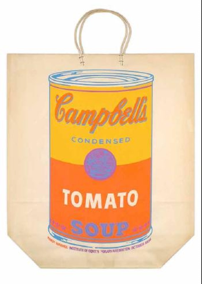 Campbell's soup can on shopping bag by Andy Warhol