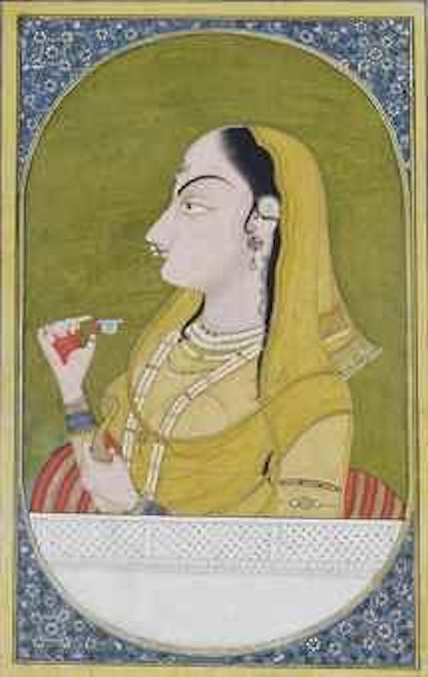 A lady holding a wine cup by North Indian School