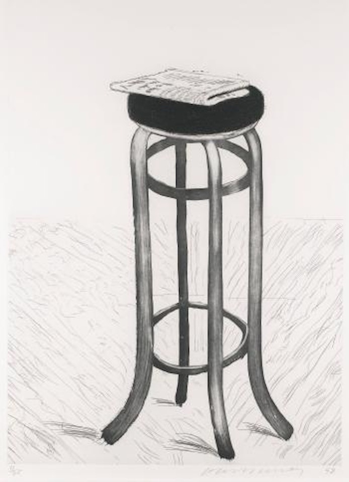 Steel Stool with Newspaper by David Hockney