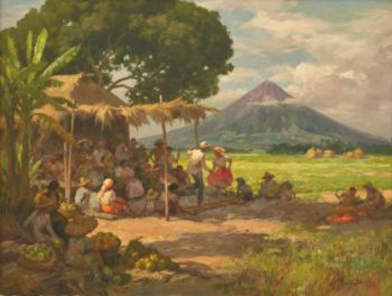 Village landscape by Fernando Amorsolo