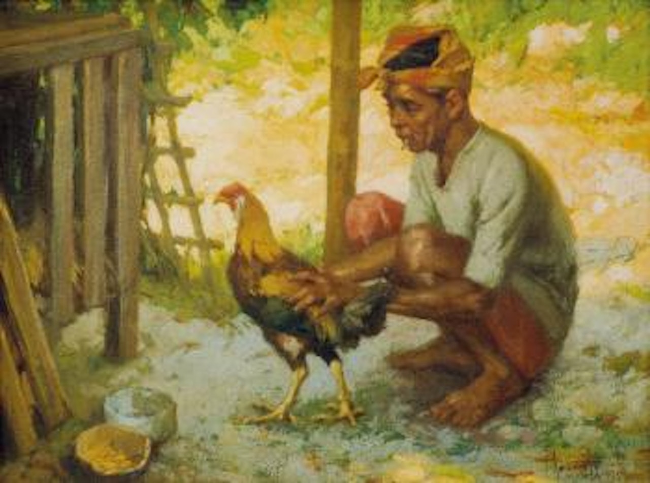 Man with Cockerel by Fernando Amorsolo