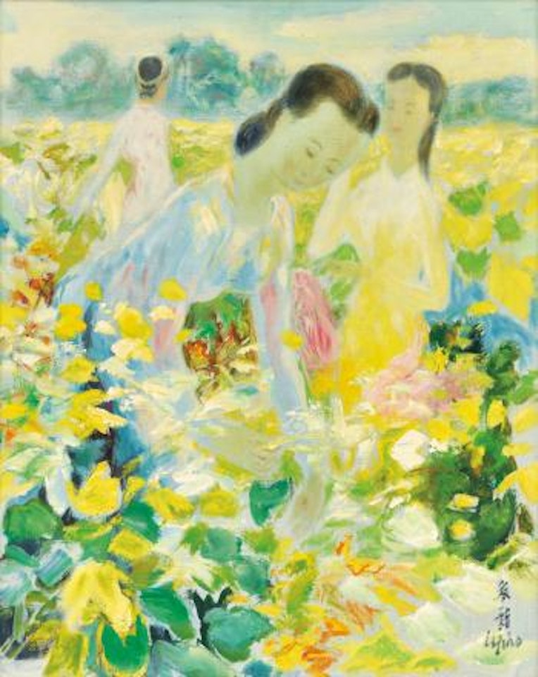 Three ladies in the garden by Le Pho