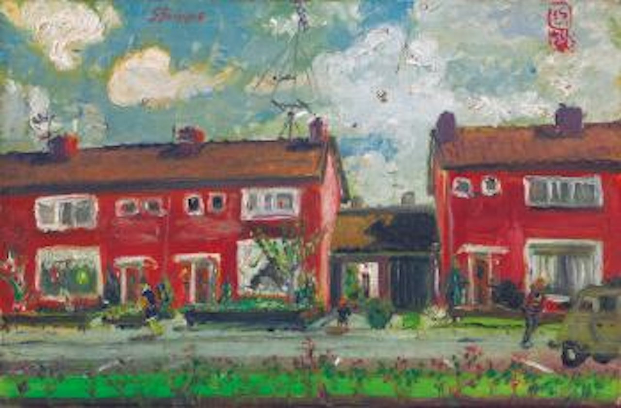 Rumah di Gorkum (The red house) by Sindutomo Sudjojono