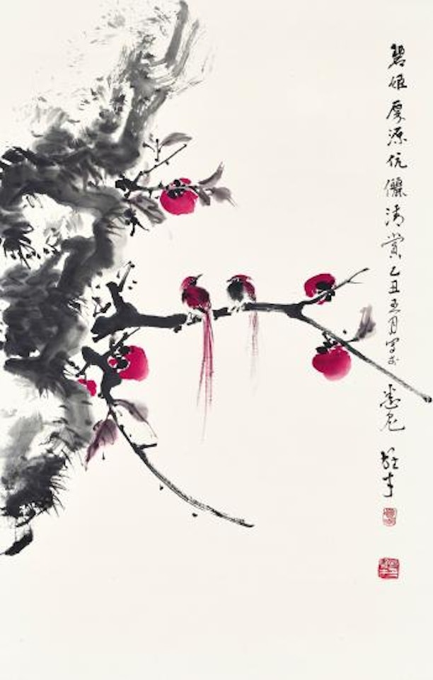 Paradise flycatchers &Amp; Fruits of Prosperity by Li Xiongcai