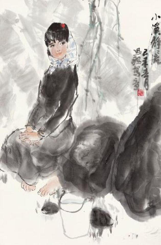 Girl sitting besides the River by Zhou Sicong