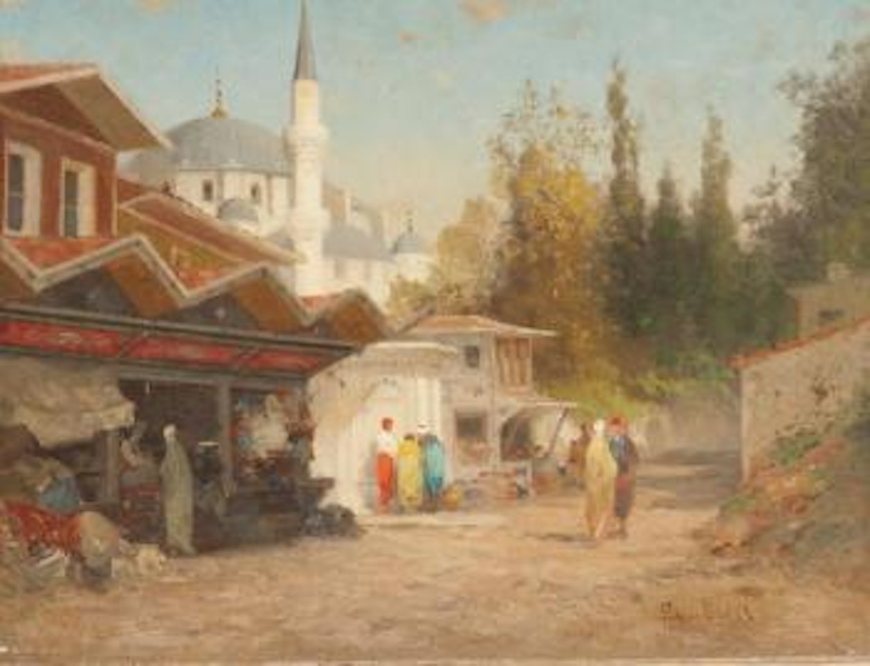 Marchands au pied de la mosquée by Germain-Fabius Brest