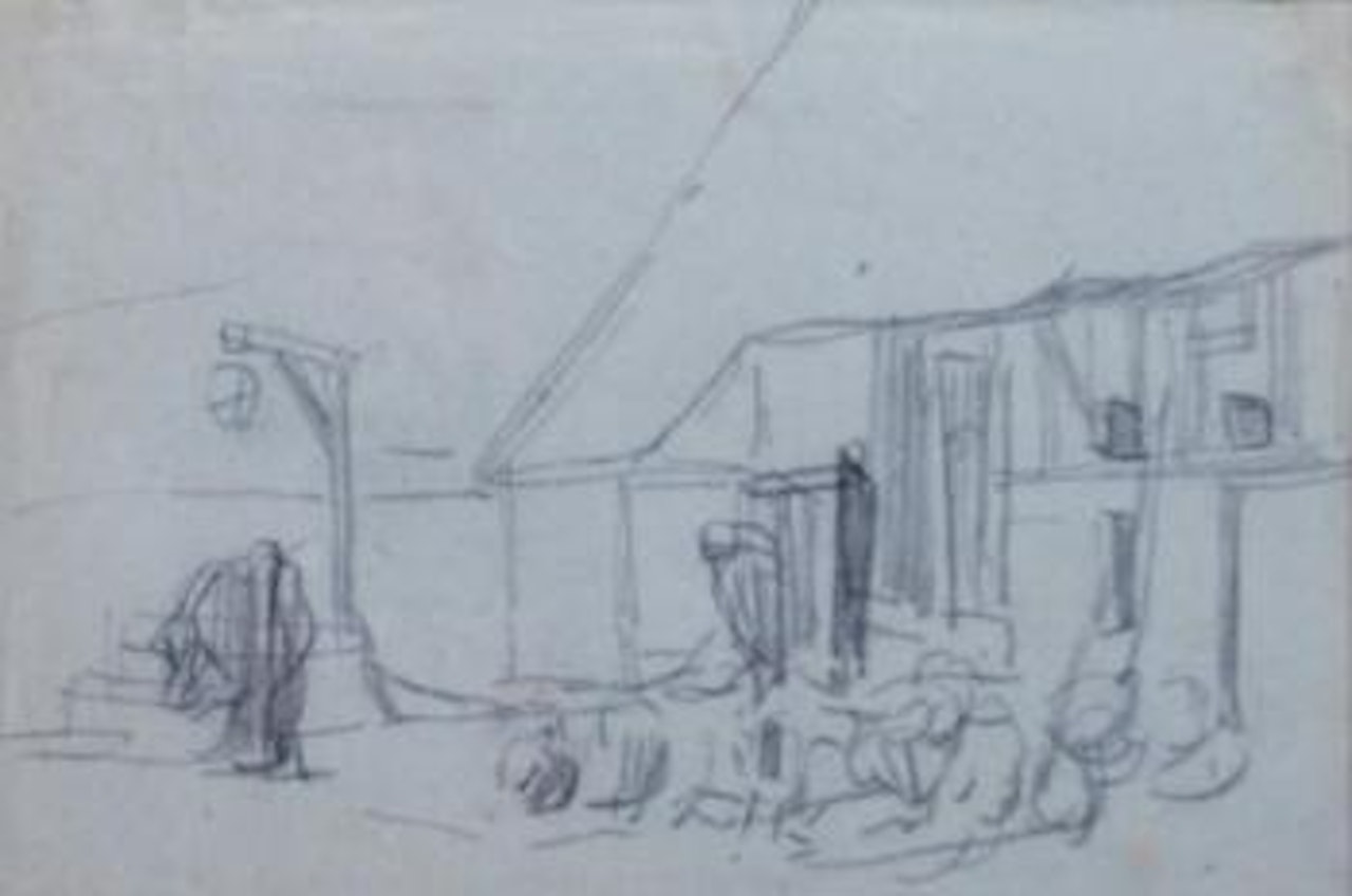 Cour de ferme animée by Eugène Boudin