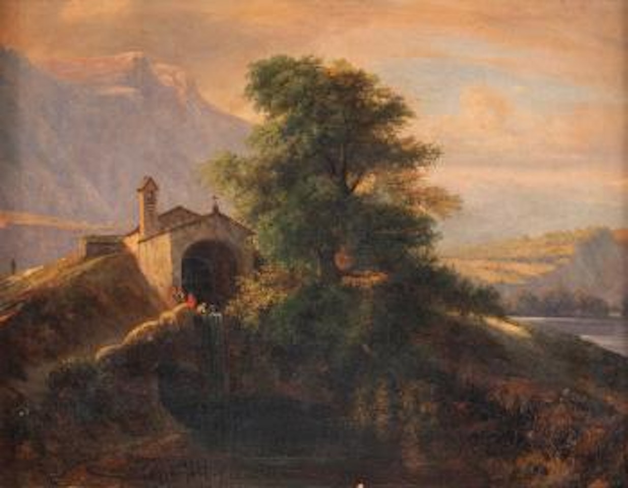 Il lago d'Oggiono con figure by Carlo Bossoli