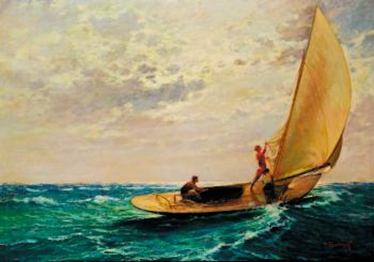 Marina con barca by Cesare Bentivoglio