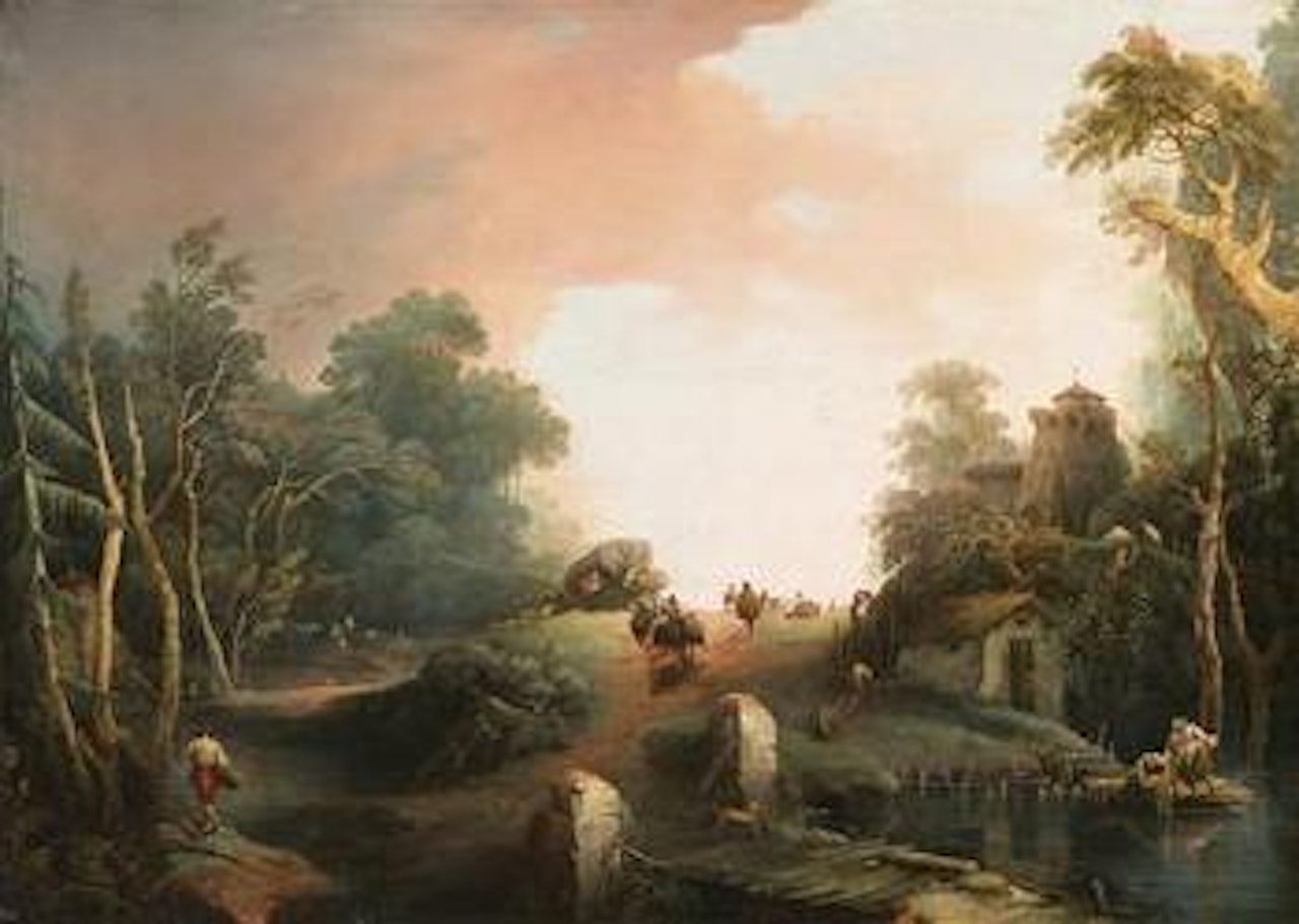 Wanderer in einer hügeligen Landschaft by Giuseppe Bernardino Bison