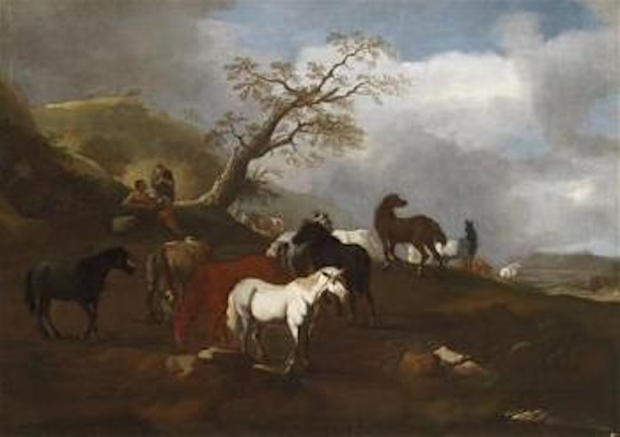 Landscape with horses by Pieter van Bloemen