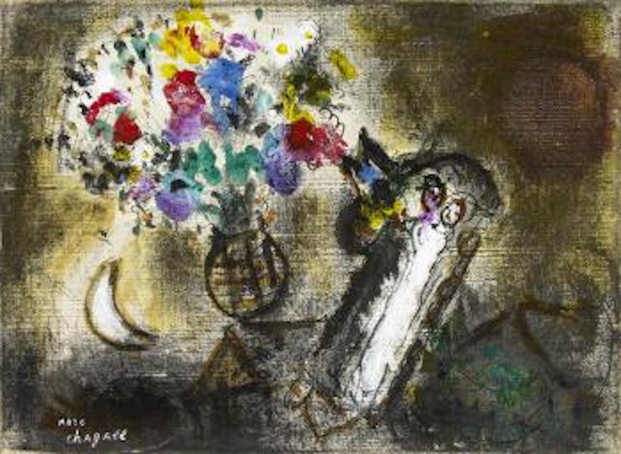 Les mariés dans l'horloge au coq by Marc Chagall