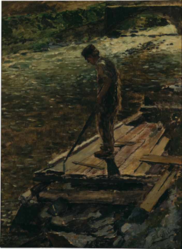 An der Drau’ (Man standing by a river/The raftsman) by Albin Egger-Lienz